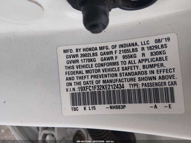 Продажа на аукционе авто 2019 Honda Civic Ex, vin: 19XFC1F32KE212434, номер лота: 46175280
