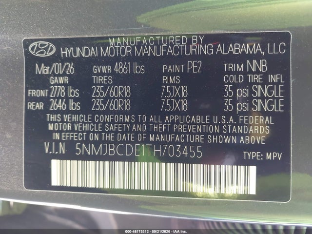 Hyundai TUCSON SEL 2026 5NMJBCDE1TH703455 Image 9