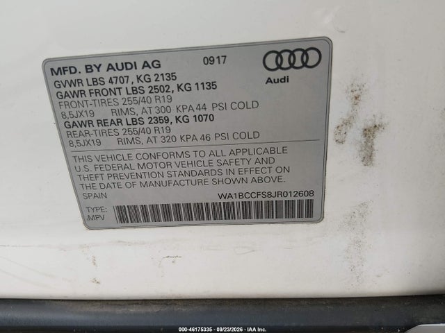 Aukcja sprzedaży 2018 Audi Q3 2.0t Premium/2.0t Sport Premium, vin: WA1BCCFS8JR012608, numer aukcji: 46175335