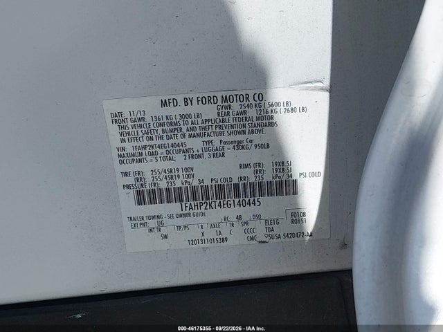 Продаж на аукціоні авто 2014 Ford Taurus Sho, vin: 1FAHP2KT4EG140445, номер лоту: 46175355