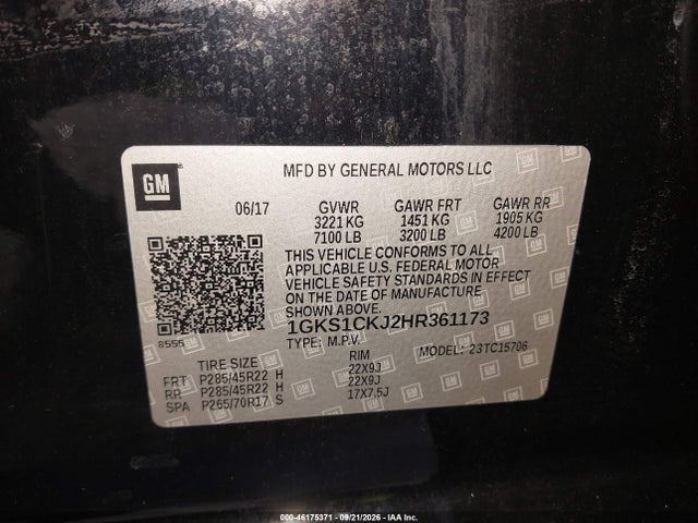 46175371 :رقم المزاد ، 1GKS1CKJ2HR361173 vin ، 2017 Gmc Yukon Denali مزاد بيع