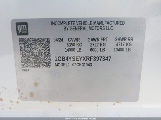 Aukcja sprzedaży 2024 Chevrolet Silverado 3500hd Chassis Work Truck, vin: 1GB4YSEYXRF397347, numer aukcji: 46175372