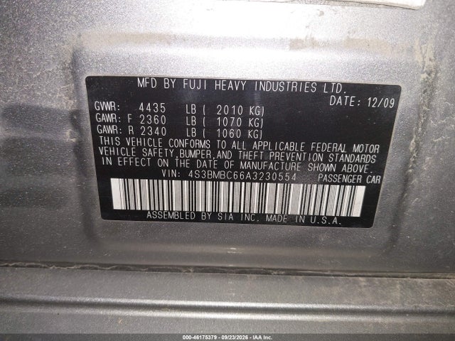 46175379 :رقم المزاد ، 4S3BMBC66A3230554 vin ، 2010 Subaru Legacy 2.5i Premium مزاد بيع