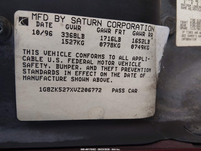 1997 Saturn Sl Sl2 მანქანა იყიდება აუქციონზე, vin: 1G8ZK527XVZ206772, აუქციონის ნომერი: 46175382