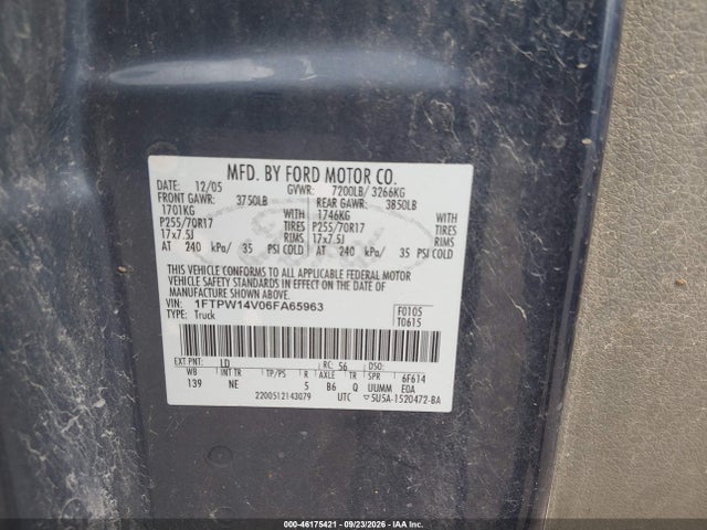 Продаж на аукціоні авто 2006 Ford F-150 Fx4/lariat/xlt, vin: 1FTPW14V06FA65963, номер лоту: 46175421