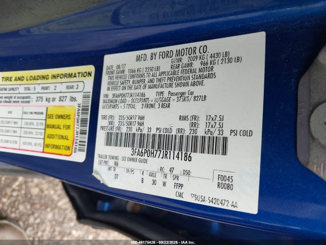Продаж на аукціоні авто 2018 Ford Fusion Se, vin: 3FA6P0H77JR114186, номер лоту: 46175426