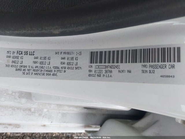 Aukcja sprzedaży 2015 Chrysler 200 C, vin: 1C3CCCCBXFN652451, numer aukcji: 46175428