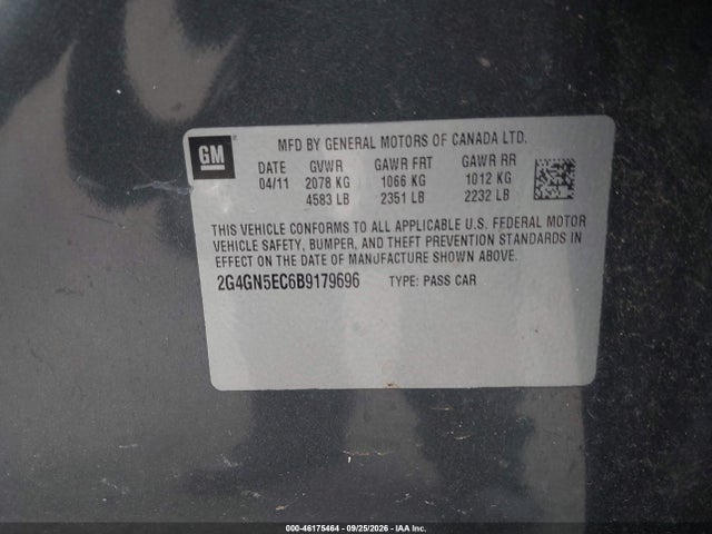 Aukcja sprzedaży 2011 Buick Regal Cxl Oshawa, vin: 2G4GN5EC6B9179696, numer aukcji: 46175464
