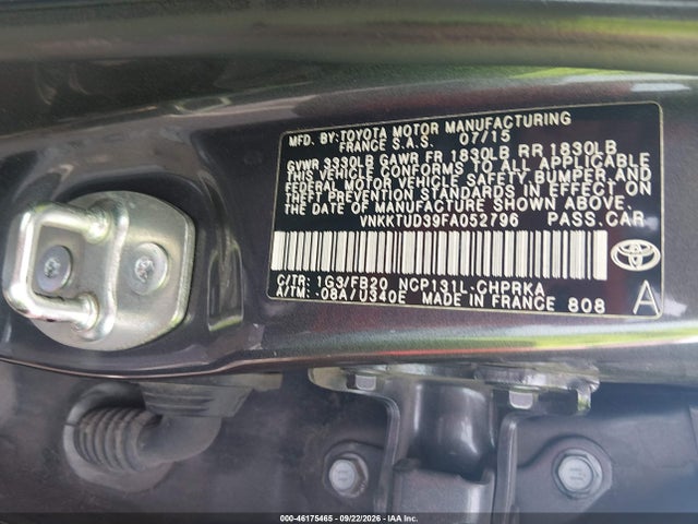46175465 :رقم المزاد ، VNKKTUD39FA052796 vin ، 2015 Toyota Yaris Le مزاد بيع