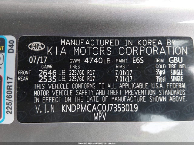 Продаж на аукціоні авто 2018 Kia Sportage Lx, vin: KNDPMCAC0J7353019, номер лоту: 46175469