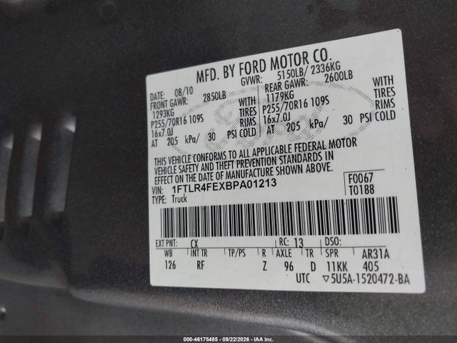Продаж на аукціоні авто 2011 Ford Ranger Sport, vin: 1FTLR4FEXBPA01213, номер лоту: 46175485