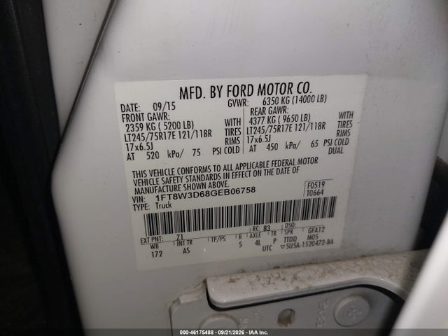 Продаж на аукціоні авто 2016 Ford F-350 Xl, vin: 1FT8W3D68GEB06758, номер лоту: 46175488