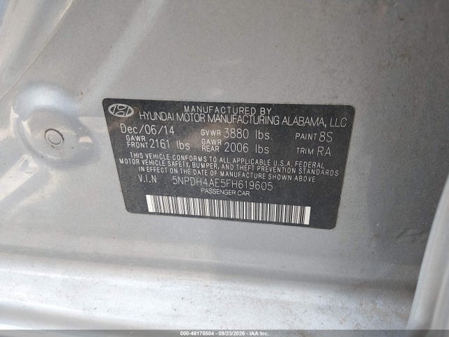 Hyundai ELANTRA SE 2015 5NPDH4AE5FH619605 Image 9