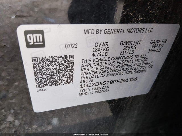 Aukcja sprzedaży 2023 Chevrolet Malibu Fwd 1lt, vin: 1G1ZD5ST9PF251308, numer aukcji: 46175548