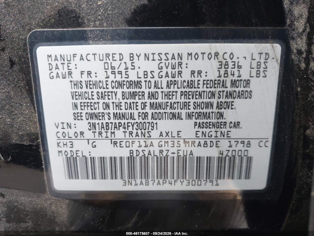 Продажа на аукционе авто 2015 Nissan Sentra Sr, vin: 3N1AB7AP4FY300791, номер лота: 46175607