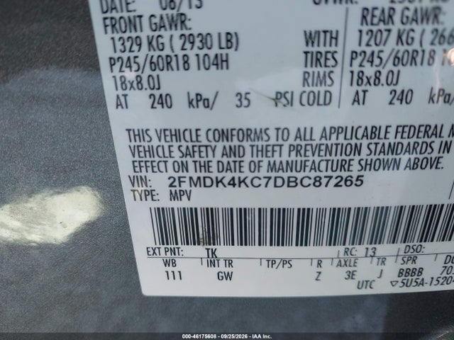 Продажа на аукционе авто 2013 Ford Edge Limited, vin: 2FMDK4KC7DBC87265, номер лота: 46175608