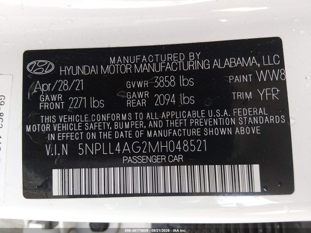Продажа на аукционе авто 2021 Hyundai Elantra Se, vin: 5NPLL4AG2MH048521, номер лота: 46175609