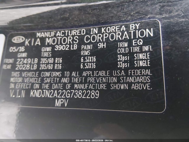 Aukcja sprzedaży 2016 Kia Soul, vin: KNDJN2A22G7382289, numer aukcji: 46175610