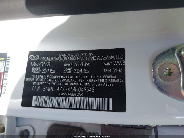 Aukcja sprzedaży 2021 Hyundai Elantra Se, vin: 5NPLL4AGXMH049545, numer aukcji: 46175616