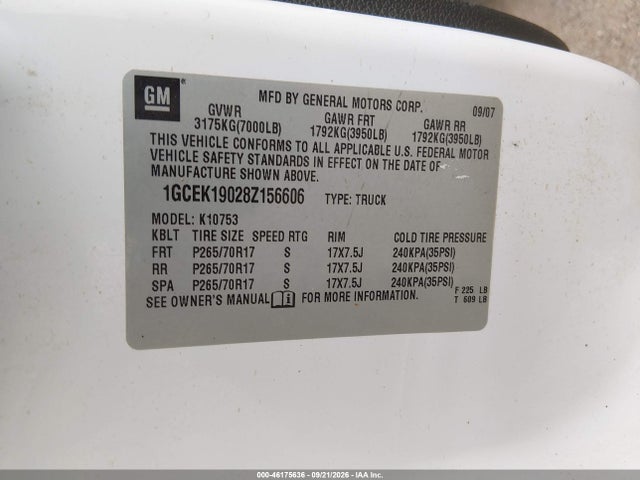 Aukcja sprzedaży 2008 Chevrolet Silverado 1500 Lt1, vin: 1GCEK19028Z156606, numer aukcji: 46175636