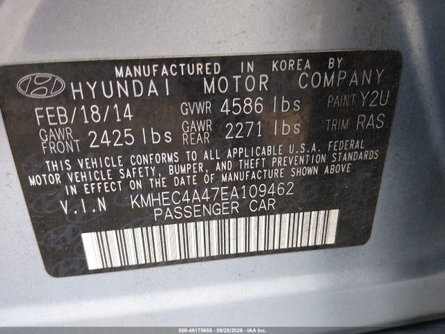 46175658 :رقم المزاد ، KMHEC4A47EA109462 vin ، 2014 Hyundai Sonata Hybrid Limited مزاد بيع