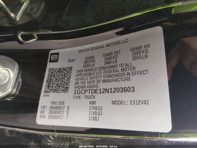 Продажа на аукционе авто 2022 Chevrolet Colorado 4wd  Long Box Z71, vin: 1GCPTDE12N1203603, номер лота: 46175693