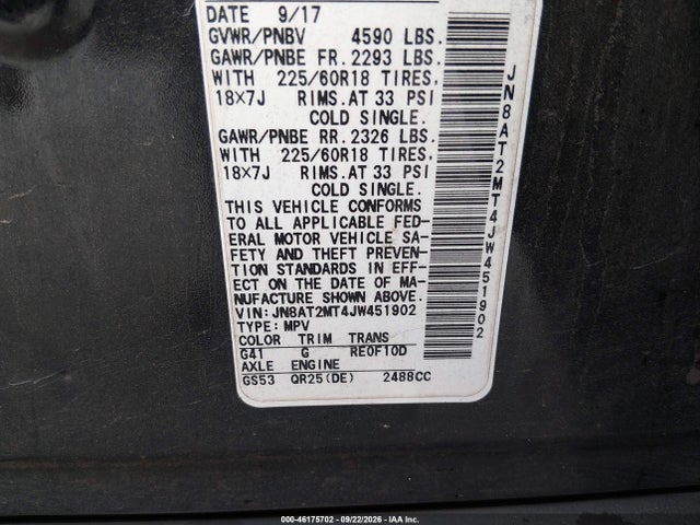 Продаж на аукціоні авто 2018 Nissan Rogue Sl, vin: JN8AT2MT4JW451902, номер лоту: 46175702
