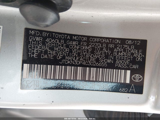 Продаж на аукціоні авто 2012 Toyota Prius Plug-in, vin: JTDKN3DP4C3026655, номер лоту: 46175704