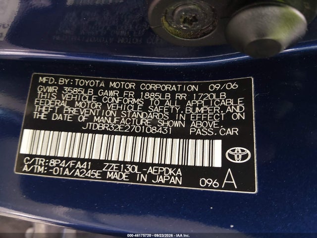 2007 Toyota Corolla Ce მანქანა იყიდება აუქციონზე, vin: JTDBR32E270108431, აუქციონის ნომერი: 46175720