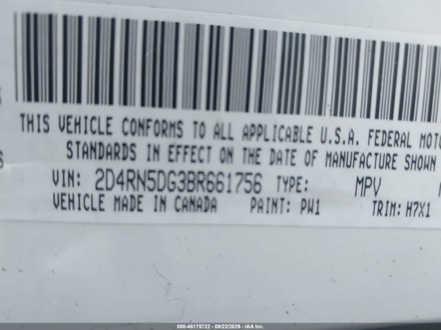 Продаж на аукціоні авто 2011 Dodge Grand Caravan Crew, vin: 2D4RN5DG3BR661756, номер лоту: 46175722