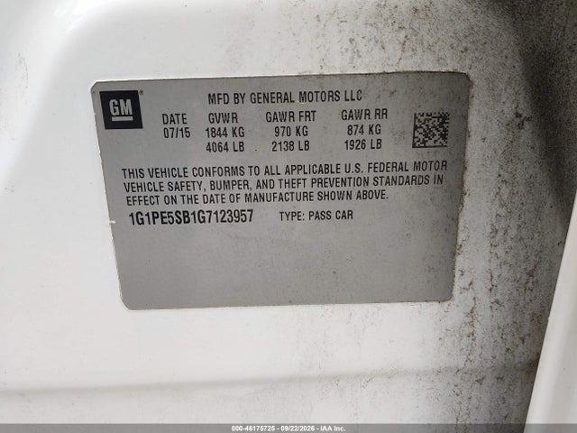 Продаж на аукціоні авто 2016 Chevrolet Cruze Limited 1lt Auto, vin: 1G1PE5SB1G7123957, номер лоту: 46175725