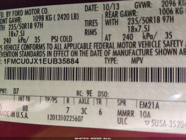 Aukcja sprzedaży 2014 Ford Escape Titanium, vin: 1FMCU0JX1EUB35884, numer aukcji: 46175735