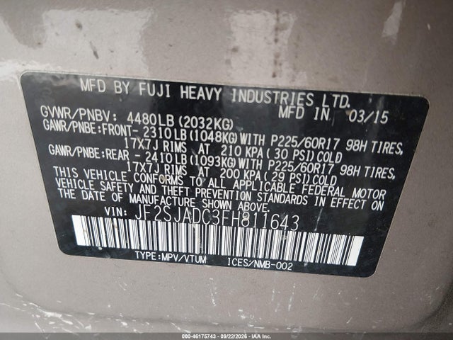 Subaru Forester 2.5i Premium 2015 JF2SJADC3FH811643 Image 9