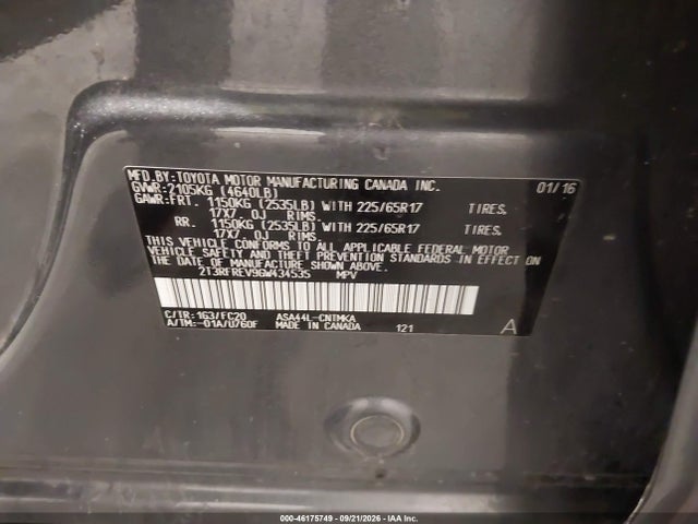 2T3RFREV9GW434535 Toyota Rav4 Xle