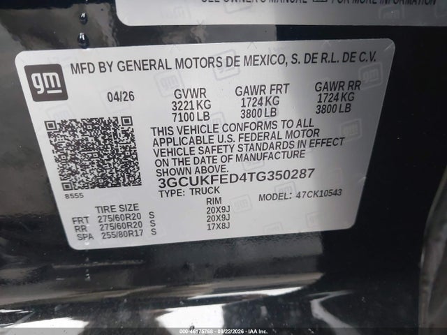 Продажа на аукционе авто 2026 Chevrolet Silverado 1500 4wd  Short Bed Lt Trail Boss, vin: 3GCUKFED4TG350287, номер лота: 46175768