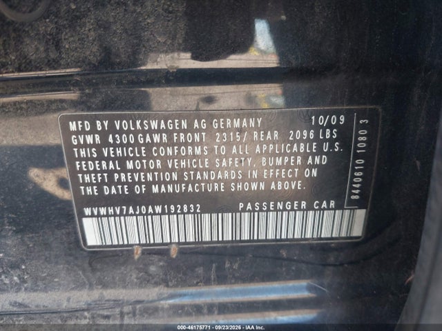 2010 Volkswagen Gti 4-door მანქანა იყიდება აუქციონზე, vin: WVWHV7AJ0AW192832, აუქციონის ნომერი: 46175771