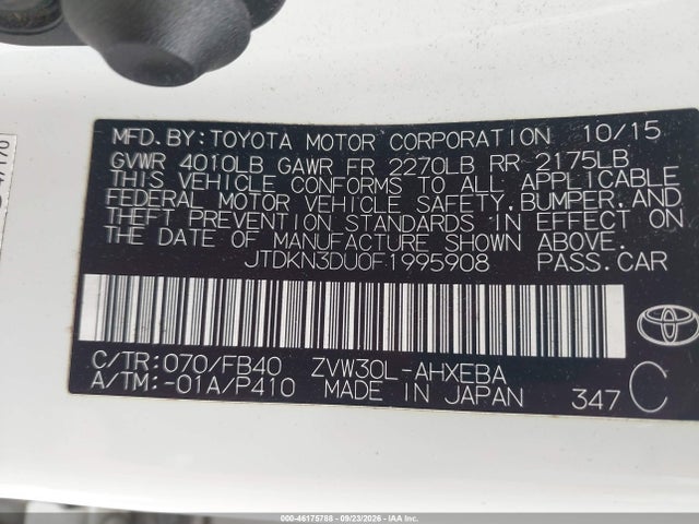 JTDKN3DU0F1995908 Toyota Prius Two