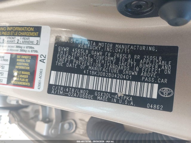Aukcja sprzedaży 2011 Toyota Avalon Limited, vin: 4T1BK3DB2BU420401, numer aukcji: 46175795