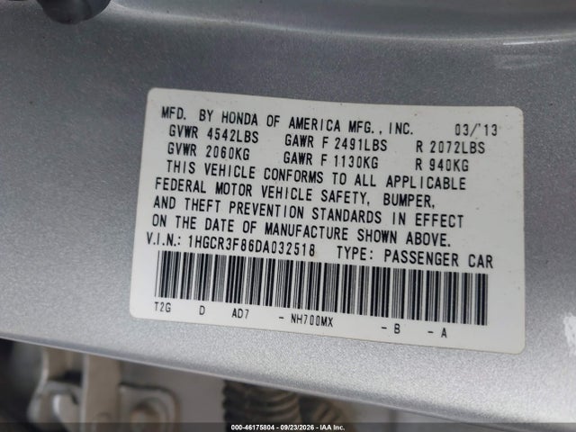Продаж на аукціоні авто 2013 Honda Accord Ex-l V-6, vin: 1HGCR3F86DA032518, номер лоту: 46175804