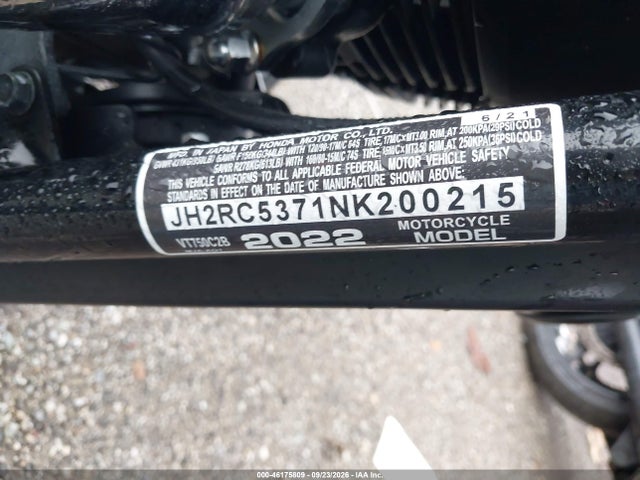 2022 Honda Vt750 C2b მანქანა იყიდება აუქციონზე, vin: JH2RC5371NK200215, აუქციონის ნომერი: 46175809