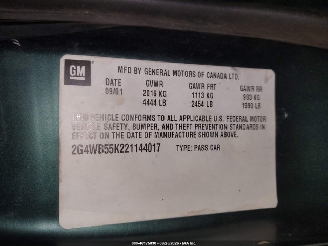 Продажа на аукционе авто 2002 Buick Regal Ls, vin: 2G4WB55K221144017, номер лота: 46175830