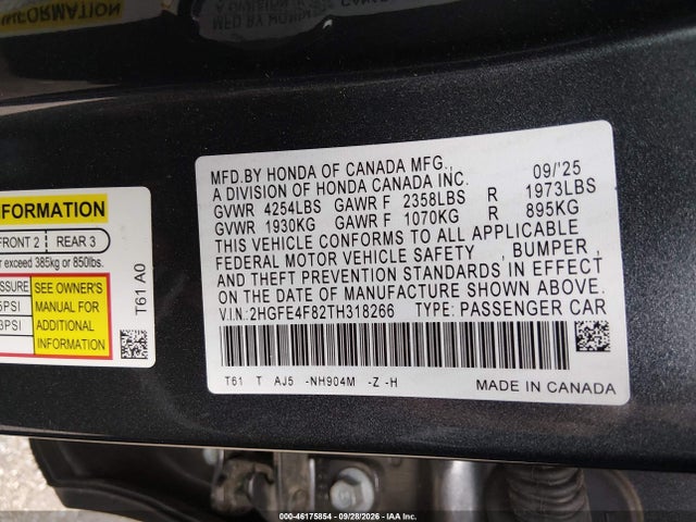 Aukcja sprzedaży 2026 Honda Civic Hybrid Sport/sport Touring, vin: 2HGFE4F82TH318266, numer aukcji: 46175854