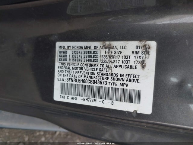 Продаж на аукціоні авто 2012 Honda Odyssey Ex-l, vin: 5FNRL5H60CB048673, номер лоту: 46175860