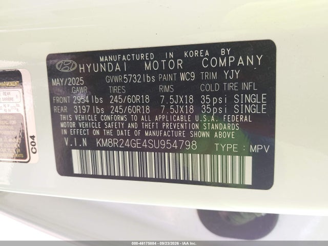2025 Hyundai Palisade Sel მანქანა იყიდება აუქციონზე, vin: KM8R24GE4SU954798, აუქციონის ნომერი: 46175884
