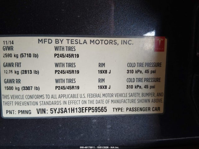 Tesla Model S P85 2014 5YJSA1H13EFP59565 Image 9