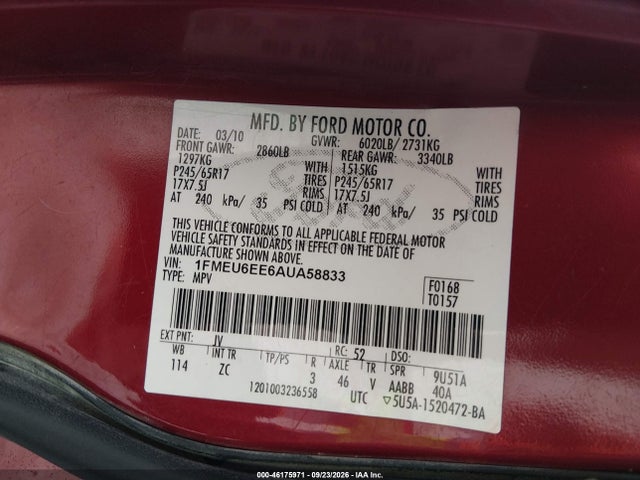 Продажа на аукционе авто 2010 Ford Explorer Eddie Bauer, vin: 1FMEU6EE6AUA58833, номер лота: 46175971