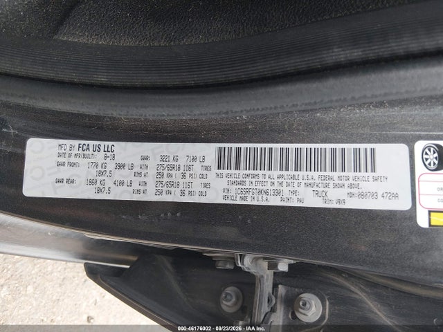 Aukcja sprzedaży 2019 Ram 1500 Tradesman  4x4 5'7 Box, vin: 1C6SRFGT0KN613301, numer aukcji: 46176002