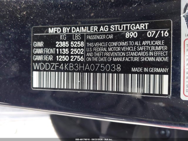 46176016 :رقم المزاد ، WDDZF4KB3HA075038 vin ، 2017 Mercedes-benz E 300 4matic مزاد بيع
