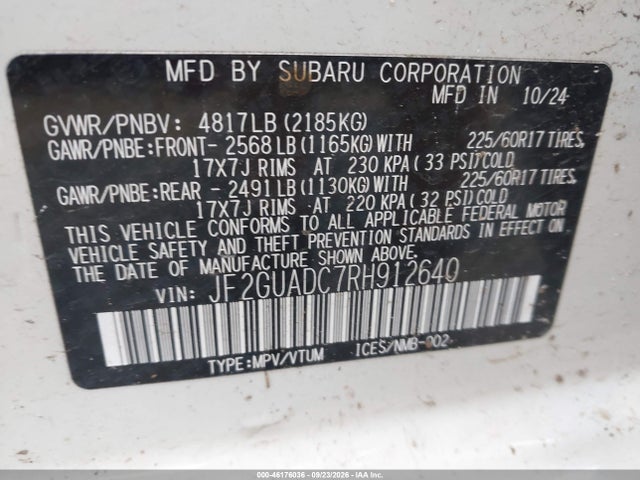 Продажа на аукционе авто 2024 Subaru Crosstrek Premium, vin: JF2GUADC7RH912640, номер лота: 46176036