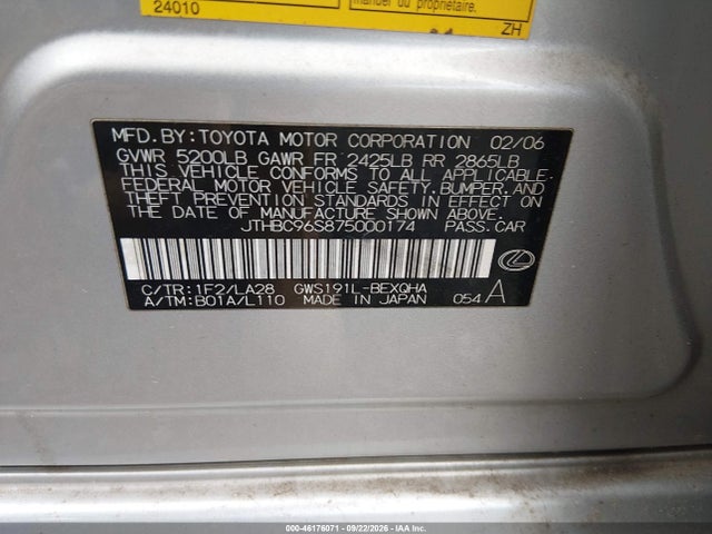 Aukcja sprzedaży 2007 Lexus Gs 450h, vin: JTHBC96S875000174, numer aukcji: 46176071